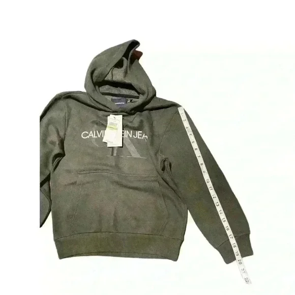 Calvin Klein Big Boys Old School Logo Pullover Hoodie Sequoia M(10/12) - Picture 4 of 9